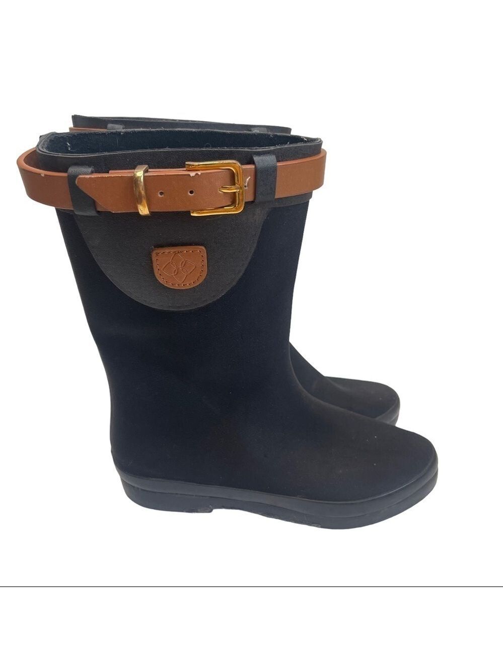 DAV Women’s Black Mid-Calf Belt Detail Rain Boots Size 7